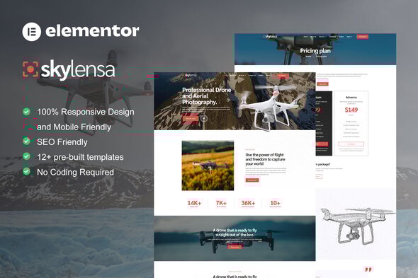 Skylensa – Aerial Photography and Videography Elementor Template Kit